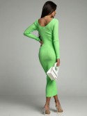 Pencil dress with long sleeves and a neckline, lime green AZRJL813 - Online store - Boutique